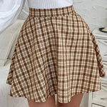 Carregue a imagem no visualizador da Galeria, 2023 New Women Fashion Vintage Plaid Casual With Skirt  Sweet Contrast Plaid Skirt A-line Skirt High Waist Skirt  Amaijoin
