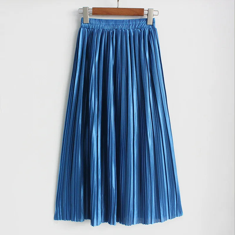 Seoulish 2024 New Stain Pleated Women's Long Skirts Spring Summer Multi Colors High Waist Harajuku Umbrella Maxi Skirts Female  Amaijoin