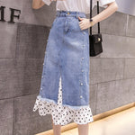 Carregue a imagem no visualizador da Galeria, Irregular Jean Skirts Women High Waist Ripped Beaded Denim Skirt Female 2024 New Straight Midi Skirts Zipper Fly Pocket Saias  Amaijoin
