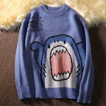 Carregue a imagem no visualizador da Galeria, Autumn and Winter Men Round Neck Shark Sweater Men Winter Patchwor Harajuku Korean Style Round Neck Grey Pullover Male Clothing  Amaijoin
