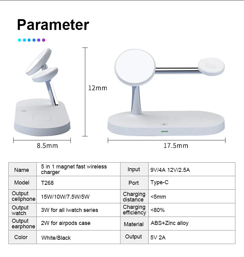 3 in 1 Wireless Charger For iPhone 12 13 14 15 Magsafe Charger Airpods Pro Apple Watch 9 8 7 6 QI Fast Charging Station  Amaijoin