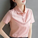 Carregue a imagem no visualizador da Galeria, Women&#39;s Polo Shirts Button Plain Baggy T-shirts Pink Y2k Fashion Casual Tops on Female Tee Offer Youthful Clothes Korean Popular  Amaijoin
