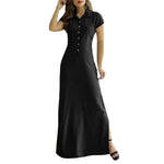 Carregue a imagem no visualizador da Galeria, Europe And America Cross Border New Long Dress Shirt Collar Split Pocket Large Swing Dress Large Casual Denim Dress  Amaijoin
