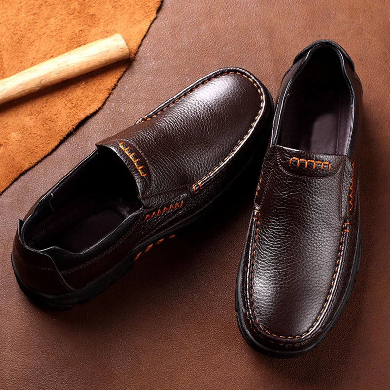 100% Genuine Leather Shoes Men Loafers Soft Cowhide Mens Casual Shoes Brand Male Footwear Black Brown Slip-on Thick Sole  Amaijoin