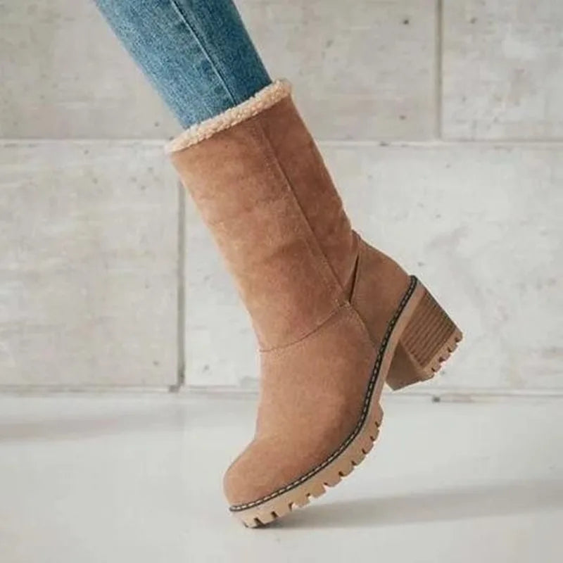 New Women Boots Winter Outdoor Keep Warm Fur Boots Waterproof Women's Snow Boots Thick Heel With Round Head Short Boot  Amaijoin