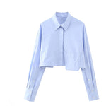 Carregue a imagem no visualizador da Galeria, XNWMNZ 2023 Women fashion cropped poplin shirt Woman high street lapel long-sleeve pocket front button top female chic blouse  Amaijoin
