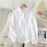 Carregue a imagem no visualizador da Galeria, Women&#39;s Casual Cotton Oxford Shirt 2023 New Woman Striped Blouse and Tops Simple Solid Lady White Blue Shirts Clothes  Amaijoin
