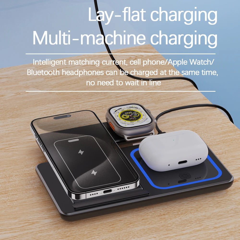 30W LED Fast Wireless Charger Stand 3 in 1 Foldable Charging Station For iPhone 15 14 13 12 11 Apple Watch 9 8 7 6 5 Airpods Pro  Amaijoin