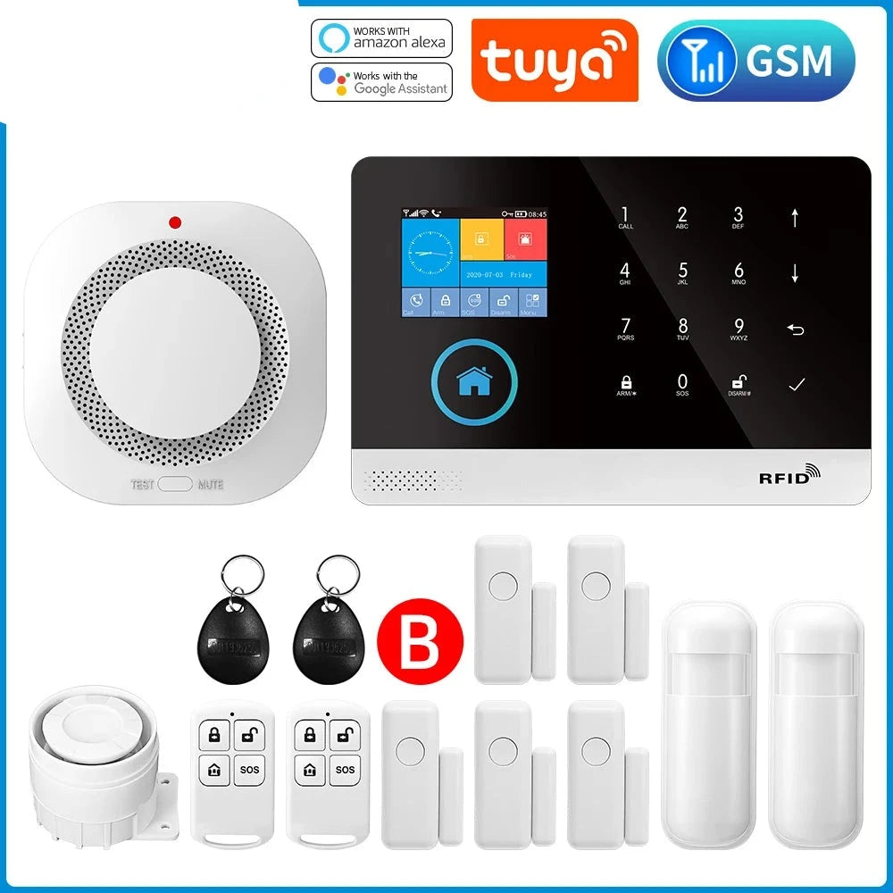 Gautone Tuya Smart Wifi Home Security Alarm System Wireless GSM Fire Alarm System Panel Smart Life App Control work with Alexa  Amaijoin