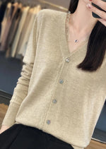 Carregue a imagem no visualizador da Galeria, 2023 Spring and Summer Cashmere Cardigans Women  V-neck Knitted Sweater Fashion Knitwear Solid Cashmere Cardigans Women&#39;s  Amaijoin
