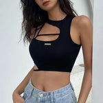 Carregue a imagem no visualizador da Galeria, Dark Style Hollowed Out Tank Top Women&#39;s Asymmetric Slim Fit Strap Crop Tops Y2k Gothic Sexy Cute Corset Korean Fashion Clothing  Amaijoin
