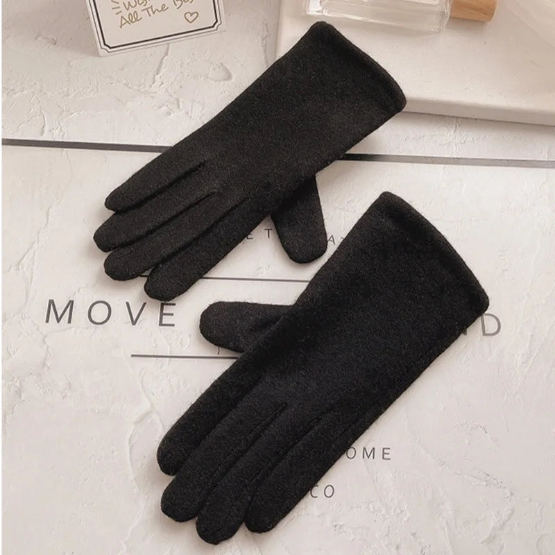 Women Autumn Winter Cashmere Wool Knit Plush Thick Warm Glove Outdoor Sports Embroidered Touch Screen Cycling Driving Mitten K42  Amaijoin