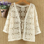 Carregue a imagem no visualizador da Galeria, Sexy Hollow Lace Sunscreen Cardigan Sweater Women Wide Loose Air Conditioning Knitted Sweater Thin Section Female Spring Autumn  Amaijoin
