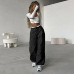 Carregue a imagem no visualizador da Galeria, Y2k Baggy Pants Women Cargo Pants Sports Wide Leg Pants Drawstring Joggers Female Streetwear Solid Casual High Waisted Trousers  Amaijoin
