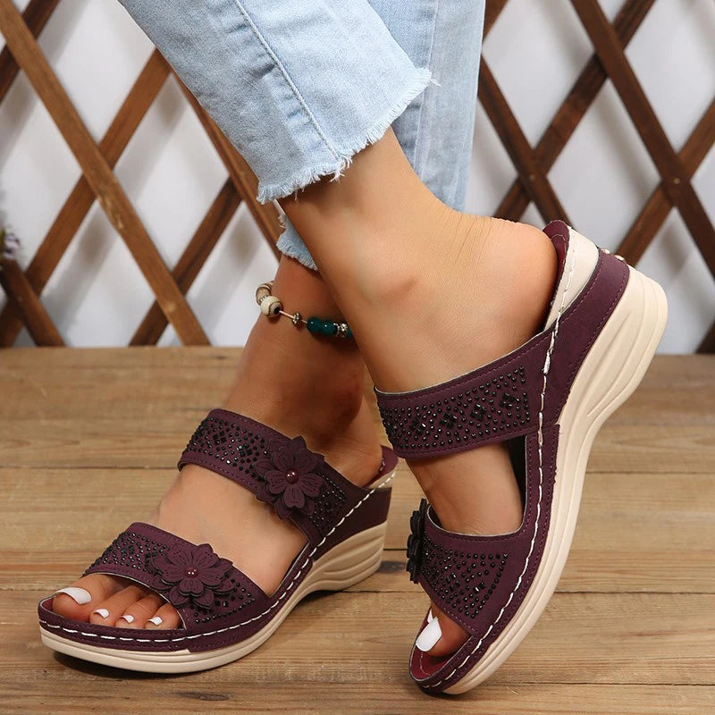 Summer Women Slippers Plus Size Women's Shoes Retro Roman Sandals Women Pu Casual Flower Wedge Sandals Platform Slippers Heel  Amaijoin