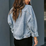 Carregue a imagem no visualizador da Galeria, 2023 Spring New Denim Jacket Women Long-sleeved Denim Jacket Female Leopard Stitching Female Tops  Amaijoin
