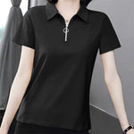 Carregue a imagem no visualizador da Galeria, Women Simple Casual Half Zipper Tees Solid Loose Polo Collar T-shirt 2024 Summer Korean Short Sleeve Pullover Tops Ropa De Mujer  Amaijoin
