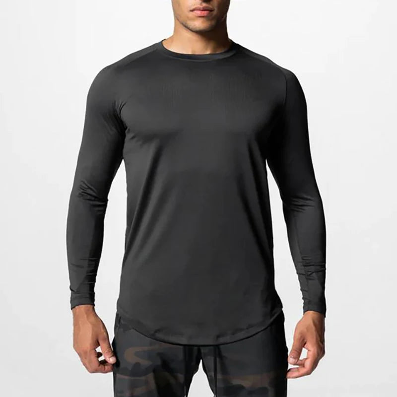 High Elasticity Tight Long Sleeve Quick Dry T-Shirt Fashion Hip Hop Men Fitness Sport Shirt Gym Bodybuilding Workout Muscle Tops  Amaijoin