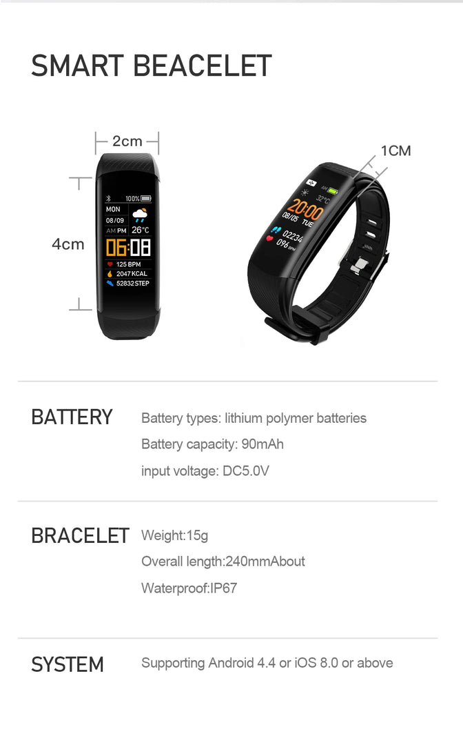 Smart Watch Men Women Bluetooth Step Counting Sports Tracker Sleep Monitoring Heart Rate Blood Pressure Fitness Tracker Bracelet  Amaijoin