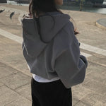 Carregue a imagem no visualizador da Galeria, DIHOPE Women Hoodies 2023 Autumn Retro Solid Zip Up Oversize Sweatshirts Harajuku Korean Version Long Sleeve Hooded Jackets Coat  Amaijoin
