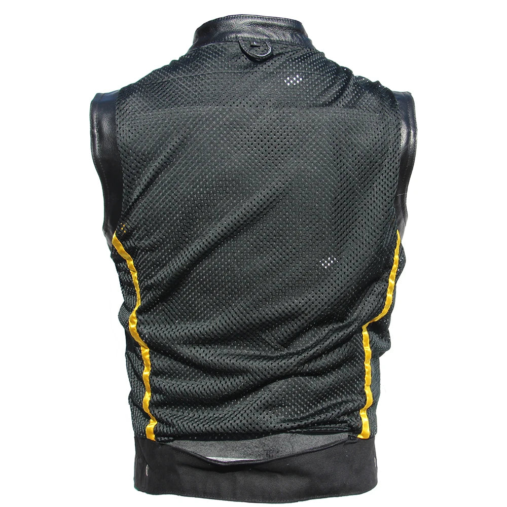 Sons of Anarchy Embroidery Motorcycle Vest Men Leather Sleeveless Jacket Real Cowhide Leather Club Riding Biker Vests M008  Amaijoin