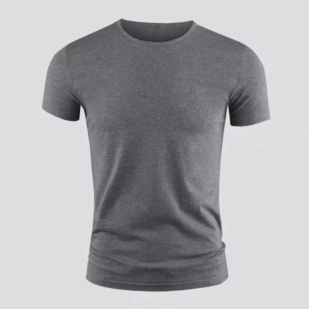 New Men's Short Sleeve T-Shirt Basic Plain Casual Gym Muscle Crew Neck T-Shirts Slim Fit Tops Tee Summer Man Clothing  Amaijoin