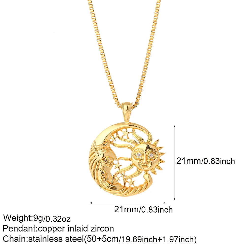 Boho Heart Evil Blue Eye Necklace for Women Collares Cute Sun Butterfly Gold Color Pendant Long Stainless Steel Chains Choker  Amaijoin