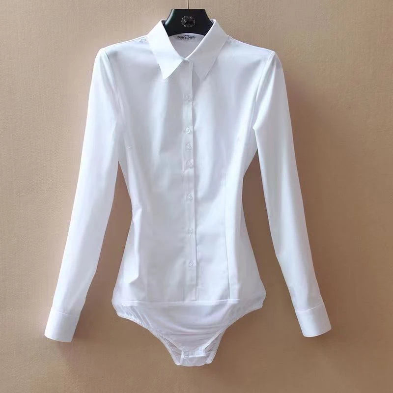 2023 Fashion Long Sleeve Bodysuit Women White Color Tops And Blouses Female Office Lady Body Shirt Autumn Jumpsuit Rompers 5XL  Amaijoin