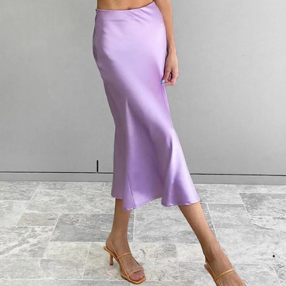 Jocoo Jolee Women Elegant Satin Bodycon Skirts Casual High Waist Silk Long Skirts Summer Office Lady Midi Skirt 2023 High Street  Amaijoin