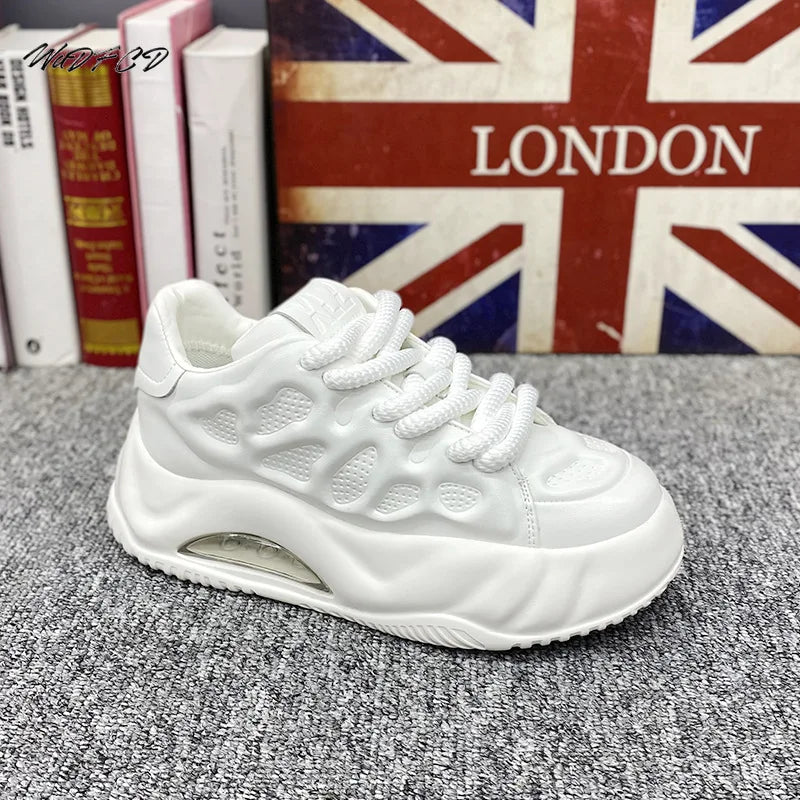 Chunky Sneaker Men Designer Air Cushion Board Shoes Fashion Casual Split Leather Breathable Height Increased Flat Platform Shoes  Amaijoin