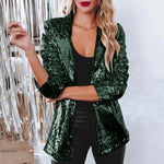 Carregue a imagem no visualizador da Galeria, Women Sequins Sequin Jacket Casual Long Sleeve Glitter Party Shiny Lapel Coat Vintage Lapel Sequins Jackets Club Party Wear  Amaijoin
