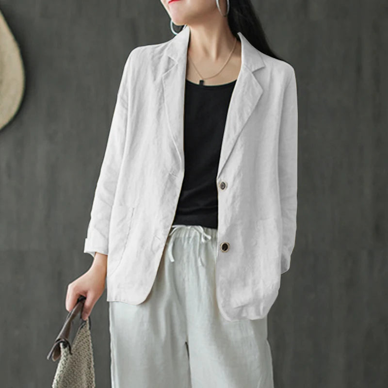 ZANZEA Women Summer Blazer Thin Stylish Long Sleeve Lapel Neck Blazer Vintage Solid Buttons Down Outwear Casual Suits Coats  Amaijoin