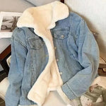 Load image into Gallery viewer, Winter Fleece Thicken Denim Jacket Women Loose Oversized Casual Warm Jeans Coats Wear Fur Collar Long Sleeves Female Clothes  Amaijoin
