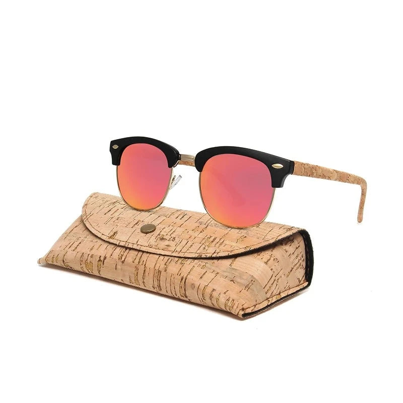 Kenbo Half Frame Polarized Wood Sunglasses With Case Man Woman Luxury Brand Designer Sun Glasses Male Retro Rivet Mirror Eyewear  Amaijoin