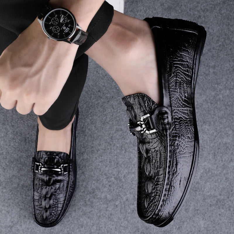 Genuine Leather Men Casual Shoes Luxury Brand New Mens Loafers Moccasins Breathable Slip on Black Driving Shoes Plus Size 37-45  Amaijoin