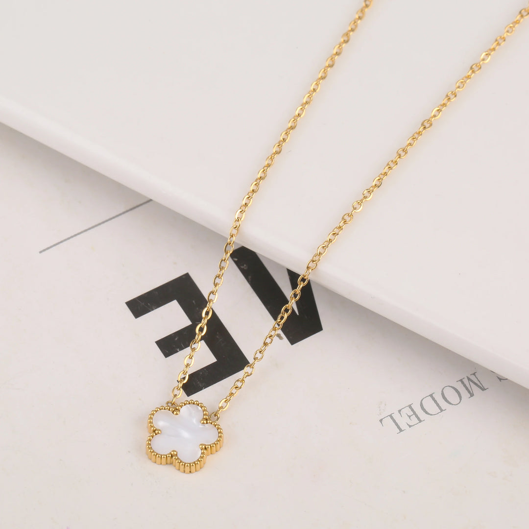 Cute Women's Essential New Design Stainless Steel Plant Five Leaf Flower Pendant Necklace Temperament Party Gift Clover  Amaijoin