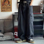 Load image into Gallery viewer, HOUZHOU Baggy Jeans Trousers Male Denim Pants Black Wide Leg Pants Men&#39;s Jeans Oversize Cargo Korean Streetwear Hip Hop Harajuku  Amaijoin
