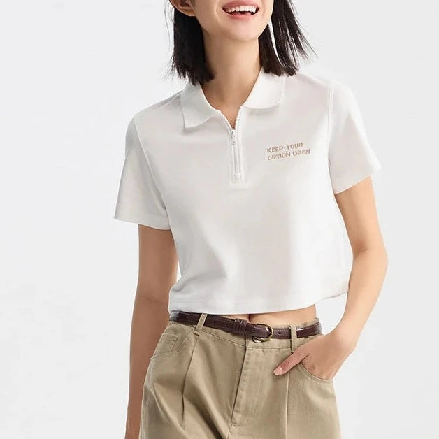 Semir Polo Shirt Women Short Letters Embroidery 2024 Summer New Antibacterial Texture Top Temperament  Amaijoin