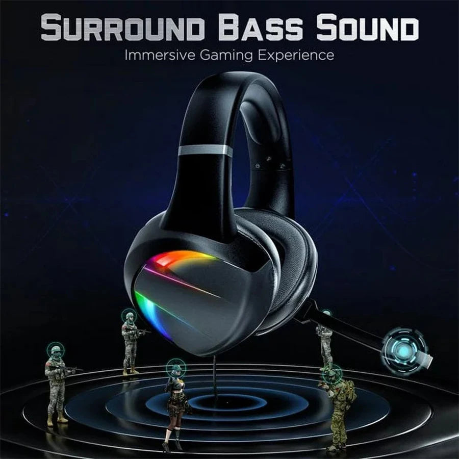 RGB Gaming Headset with Noise Canceling Microphone Surround Sound LED Headphones for PS5 PS4 Xbox One PC Laptop Mac Computer PC  Amaijoin