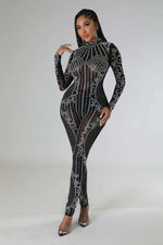 Carregue a imagem no visualizador da Galeria, Perspective Hot Diamond Long Sleeve Party Nightclub Jumpsuit  Amaijoin
