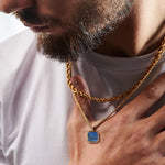 Carregue a imagem no visualizador da Galeria, Men Pendant Necklce Geometric,Tiger&#39;s Eye Stone Necklace Lapis Lazuli Stone Pendant, Mens Necklace Royal Pendant Mens Necklace  Amaijoin
