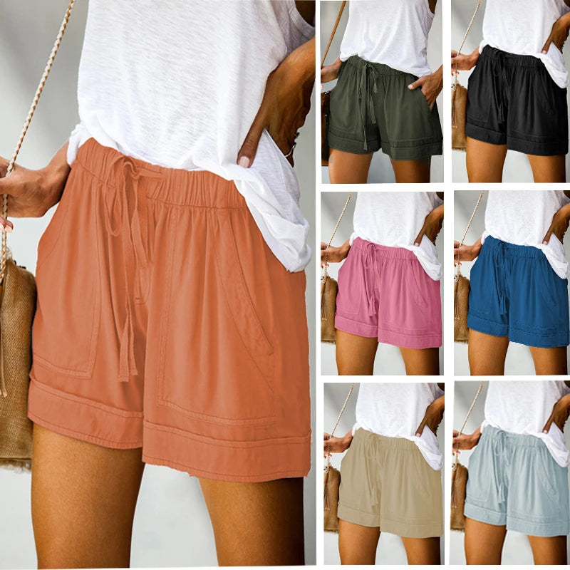 Casual Shorts for Women's 2023 Summer New European and American High Waisted Lace Up Loose Twill Wide Leg Pants  Amaijoin