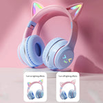 Carregue a imagem no visualizador da Galeria, Gradient wireless Headphones RGB cute cat ear Bluetooth Earphones with microphone Stereo Music Game Earphone Girls Kids Gifts  Amaijoin
