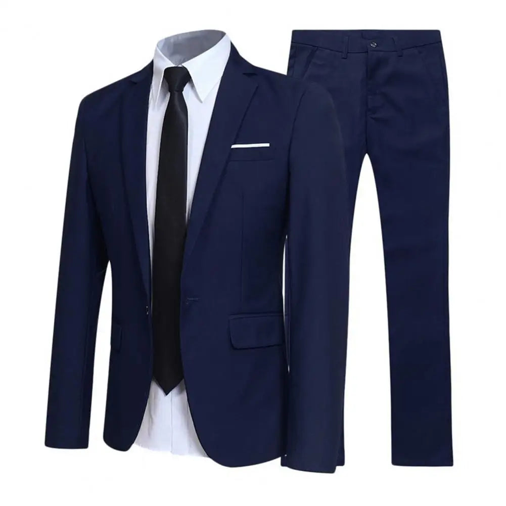 Formal Suit Set Fashion Buttons Pockets Blazer Men Business Suit Set  Formal Turndown Collar Suit for Dating  Amaijoin