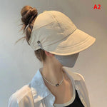 Carregue a imagem no visualizador da Galeria, Foldable Wide Brim Ponytail Sun Hat Drawstring Adjustable Cap  Summer Quick-dry Visor Fisherman CapFor Women Beach Hat  Amaijoin
