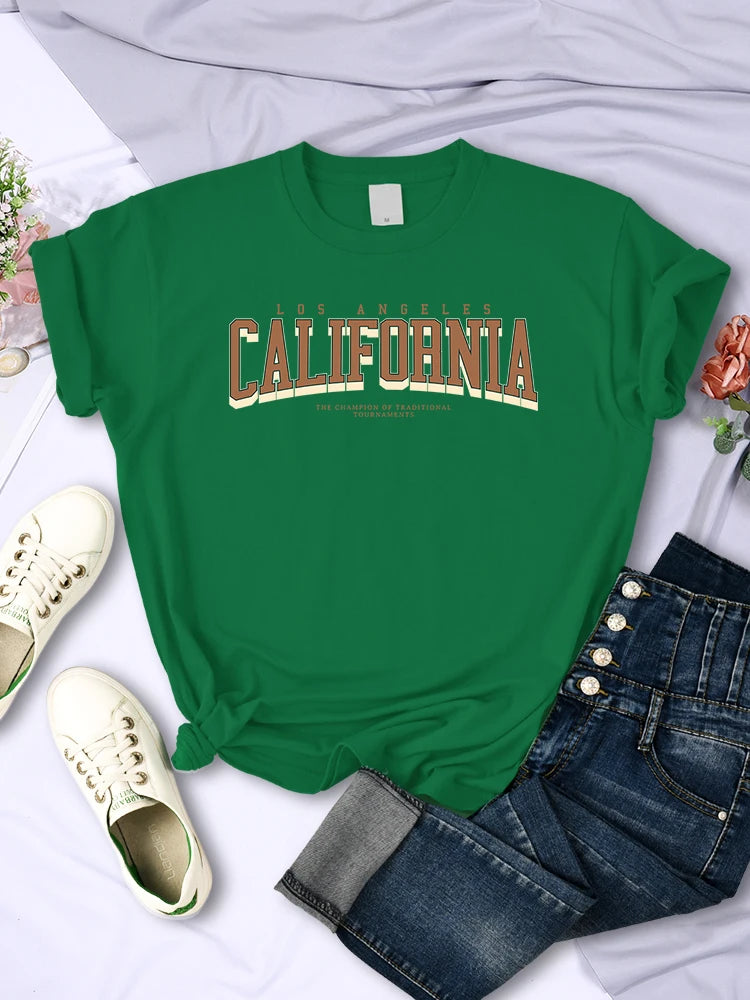 Los Angeles California The Winnerof Tournaments T-Shirt Women Summer Breathable T Shirts Street Clothes Simple Soft Short Sleeve  Amaijoin