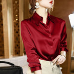 Carregue a imagem no visualizador da Galeria, Lucyever High Quality Imitation Silk Blouse Women Fashion Long Sleeve Loose Satin Blouses Korean Style Office Lady Stand Shirts  Amaijoin
