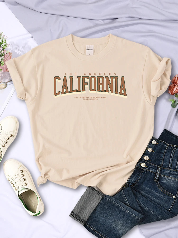 Los Angeles California The Winnerof Tournaments T-Shirt Women Summer Breathable T Shirts Street Clothes Simple Soft Short Sleeve  Amaijoin