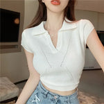 Carregue a imagem no visualizador da Galeria, Woman T Shirt Sexy Crop Top Coquette Clothes Plain Polo Neck Women Women&#39;s Clothing Trend 2024 Fashion Offer Free Shipping in On  Amaijoin
