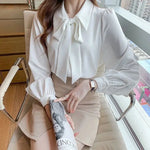 Load image into Gallery viewer, 2023 New Autumn Fashion Solid Color Bow Chiffon Shirt Bubble Sleeve Temperament Commuter Professional Women&#39;s Casual Shirt  Amaijoin
